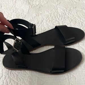 Madewell The Boardwalk Black Leather Ankle Strap Flat Sandals Size 9